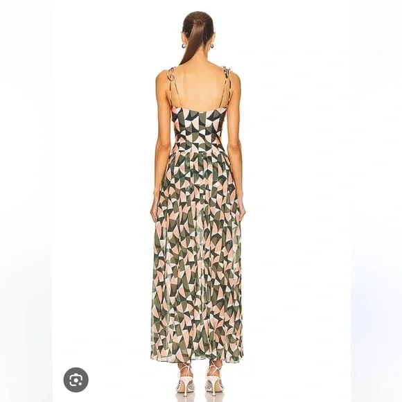 Patbo Plitka Sleeveless Lace Up Geometric Printed Bodysuit Cutouts Maxi Dress